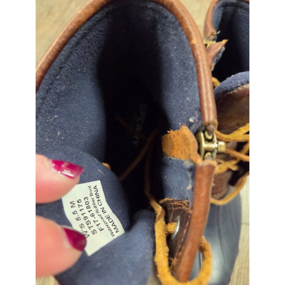 Sperry Saltwater 5.5M Brown Leather and Navy Duck Rain Winter Boots STS91175 - Picture 6 of 9